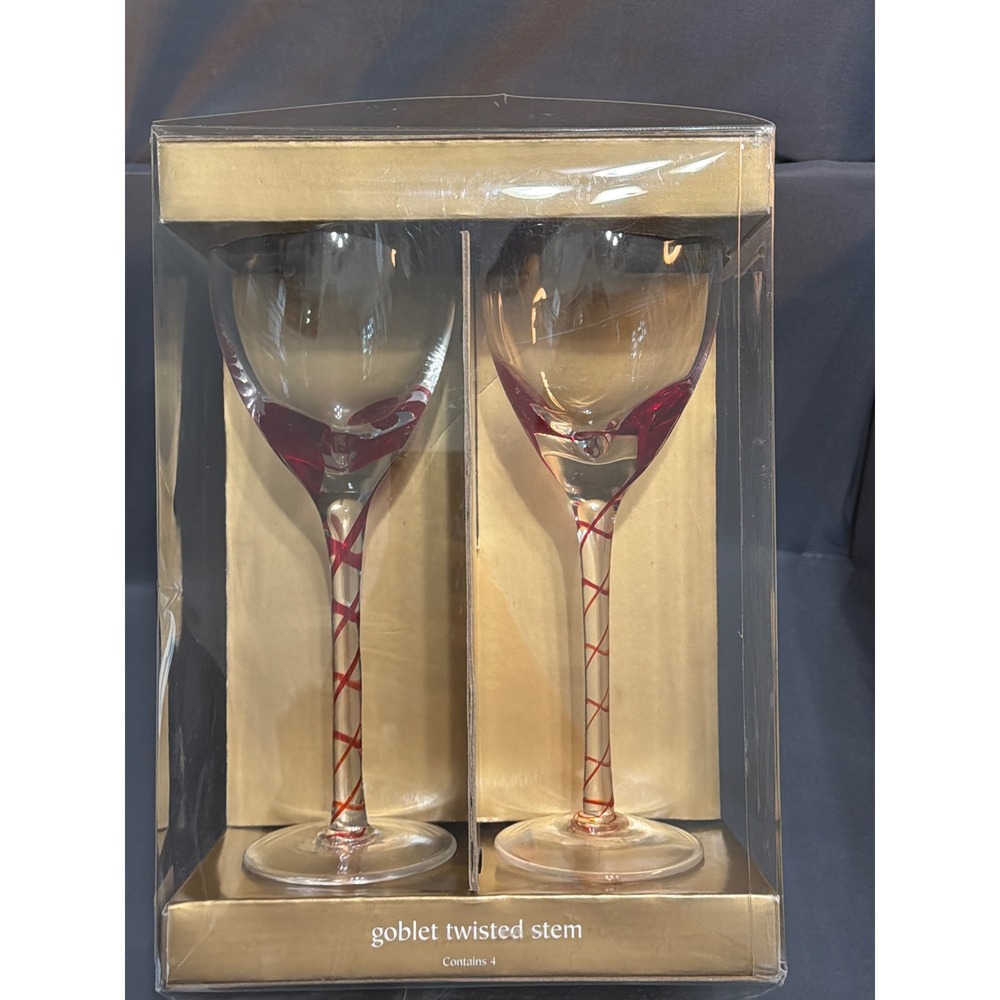 Pier 1 Imports Red Twisted Stem Goblet Wine Glass Set of 4 SKU 2190249